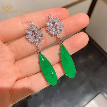 Серьги-подвески для коктейля Wong Rain Vintage из стерлингового серебра 925 пробы с муассанитом и изумрудом, оптовая продажа ювелирных изделий зелёный