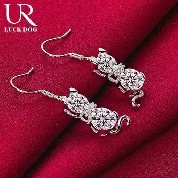 Серьги-подвески для пирсинга Cat AAA из стерлингового серебра 925 пробы с цирконием, модные свадебные украшения 3.50*0.80cm