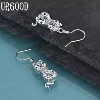 Серьги-подвески для пирсинга Cat AAA из стерлингового серебра 925 пробы с цирконием, модные свадебные украшения 3.50*0.80cm