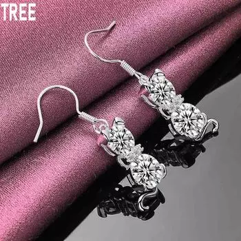 Серьги-подвески для пирсинга Cat AAA из стерлингового серебра 925 пробы с цирконием, модные свадебные украшения 3.50*0.80cm