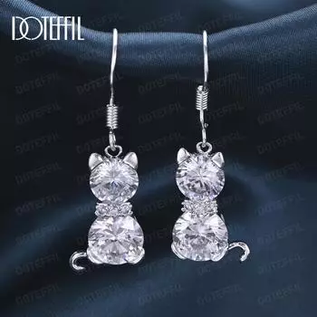 Серьги-подвески для пирсинга Cat AAA из стерлингового серебра 925 пробы с цирконием, модные свадебные украшения 3.50*0.80cm