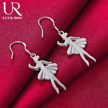 Серьги-подвески для пирсинга с танцующей девушкой из стерлингового серебра 925 пробы, модные свадебные украшения 4.80*1.60cm