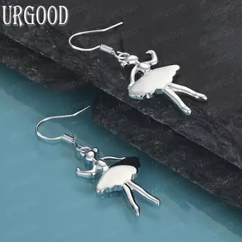 Серьги-подвески для пирсинга с танцующей девушкой из стерлингового серебра 925 пробы, модные свадебные украшения 4.80*1.60cm