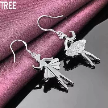 Серьги-подвески для пирсинга с танцующей девушкой из стерлингового серебра 925 пробы, модные свадебные украшения 4.80*1.60cm