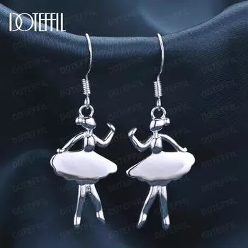 Серьги-подвески для пирсинга с танцующей девушкой из стерлингового серебра 925 пробы, модные свадебные украшения 4.80*1.60cm
