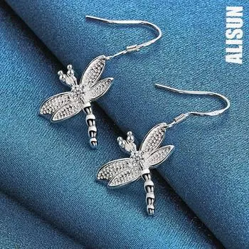 Серьги-подвески для пирсинга в виде стрекозы из стерлингового серебра 925 пробы с круглым цирконием, модные свадебные украшения 3.00*1.70cm
