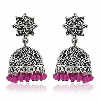 Серьги-подвески Estele из оксидированной посеребренной металлической латуни Jhumki с розовыми бусинами для девочек и женщин