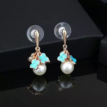 Серьги-подвески Estele с розовым золотом и белой эмалью в форме цветка для девочек и женщин