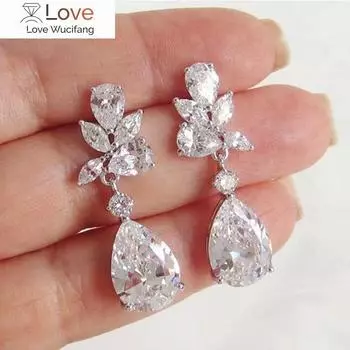 Серьги-подвески Huitan Crystal с блестящими кубическими цирконами, женские серьги, высококачественные серебряные модные ювелирные изделия