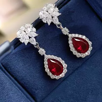 Серьги-подвески Huitan Pear Red Cubic Zirconie для женщин, великолепные аксессуары для ушей, свадебные вечеринки, эстетические серьги, новые ювелирные изделия