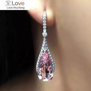 Серьги-подвески Huitan Sparkling Cubic Zirconia Silver Color Luxury Inquarts Pink Cz Temperament Women Earrings Party Fashion Jewelry