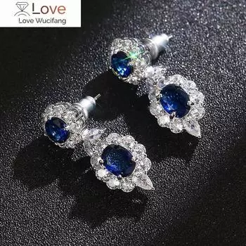 Серьги-подвески Huitan Vintage Blue для женщин, инкрустированные бриллиантами из кубического циркония, роскошные элегантные женские серьги для вечеринок в стиле ретро