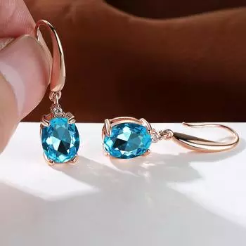 Серьги-подвески из циркония Aqua Blue для женщин с радужным кристаллом, овальным камнем, серьги-крючки из розового золота, свадебные украшения, подарки розового золота/красный
