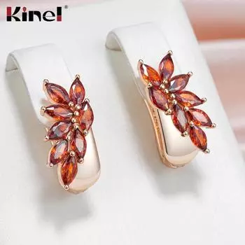 Серьги-подвески из красного циркония Kinel для женщин, розовое золото, ювелирные изделия, свадебные серьги для невесты, подарок красный