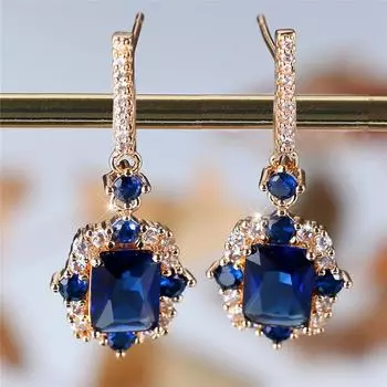 Серьги-подвески из кубического циркония золотого цвета, роскошные женские серьги, свадебные украшения для ушей синий/золотой