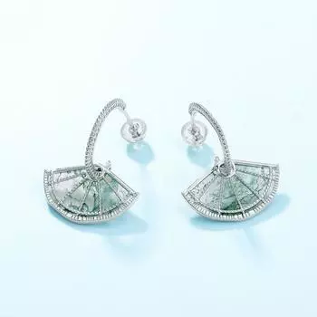 Серьги-подвески из мохового агата в форме веера из серебра 925 пробы для женщин мох зеленого