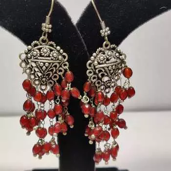 Серьги-подвески из натурального гранатового камня ручной работы из стерлингового серебра