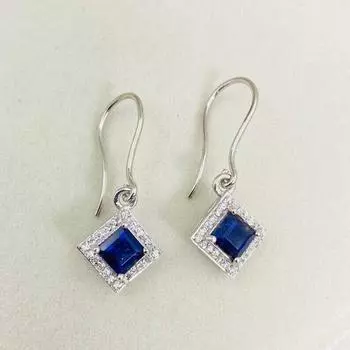 Серьги-подвески из натурального камня иолита из серебра 925 пробы для девушек и женщин