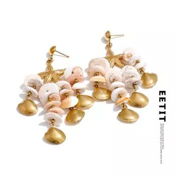 Серьги-подвески из натуральной ракушки Eetit Ocean Style Metal Starfish, летние праздничные аксессуары из нержавеющей стали, эксклюзивные ювелирные изделия золотой