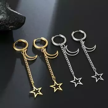 Серьги-подвески из нержавеющей стали с луной и звездой для женщин, серьги-кольца с пряжкой в стиле хип-хоп, готические ювелирные изделия для девушек, аксессуары, лучшие подарки
