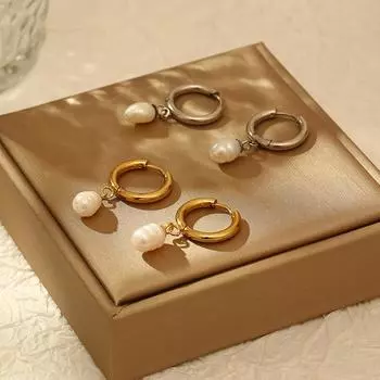 Серьги-подвески из нержавеющей стали с пресноводным жемчугом премиум-класса, женские легкие, роскошные, универсальные, в стиле ретро 18 карат