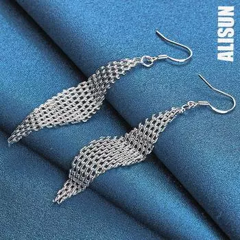 Серьги-подвески из переплетенного серебра 925 пробы, модные свадебные украшения 7.50*1.50cm