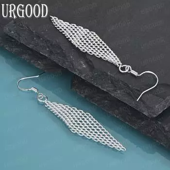 Серьги-подвески из переплетенной сетки из стерлингового серебра 925 пробы, модные свадебные украшения 7.50*1.50cm