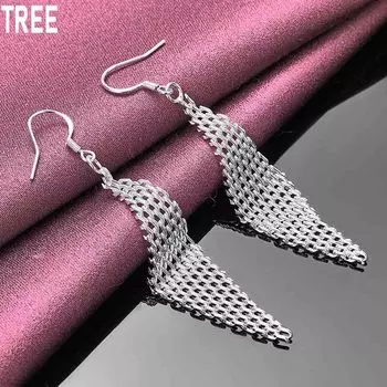 Серьги-подвески из переплетенной сетки из стерлингового серебра 925 пробы, модные свадебные украшения 7.50*1.50cm