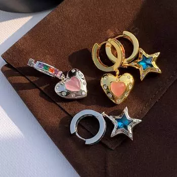 Серьги-подвески из серебра 925 пробы, винтажные висячие серьги с сердечком, звездой и цирконием для женщин и девочек, роскошные модные новые ювелирные изделия, женский подарок для вечеринки бледный серебристый