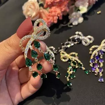 Серьги-подвески из серебра 925 пробы с иглами для женщин, серьги со знаменитостями в тяжелой промышленности, серьги с кисточками и каплями воды, нежный подарок зелёный