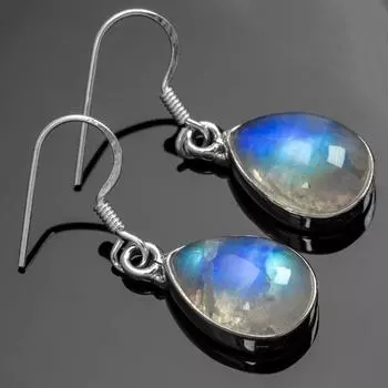Серьги-подвески из серебра 925 пробы с лунным камнем ручной работы с грушевидным драгоценным камнем для женщин, подарок для нее в коробке free Size синий