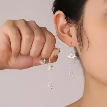 Серьги-подвески из серебра 925 пробы «Лотос», два мира, бахрома, женские, ветровые, с подвесками в виде цветов, нишевая мода 925 Silver