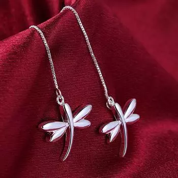 Серьги-подвески из серебра 925 пробы со стрекозой на длинной цепочке для женщин, серебряные украшения