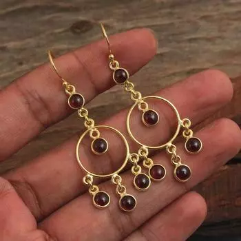 Серьги-подвески из серебра с гранатом, ювелирные изделия ручной работы из стерлингового серебра 925 пробы с покрытием из желтого золота золотой/жёлтый