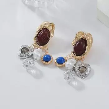 Серьги-подвески из смолы в богемном этническом стиле с искусственным жемчугом resin imitation pearl pendant золотой