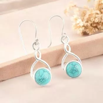 Серьги-подвески из стерлингового серебра 925 пробы ручной работы с голубой бирюзой для нее 1,68 CE-15-28