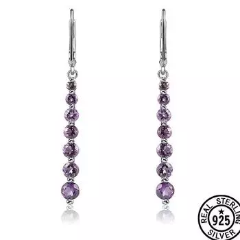 Серьги-подвески из стерлингового серебра 925 пробы, клипсы с постепенным круглым аметистом, серьги из натурального драгоценного камня, трендовые подарки на день рождения, ювелирные изделия