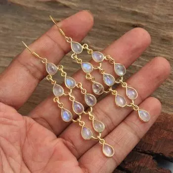 Серьги-подвески из стерлингового серебра 925 пробы с желтым золотом и лунным камнем, гранатом и лабрадором, ювелирные изделия ручной работы белый