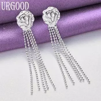 Серьги-подвески из стерлингового серебра 925 пробы с розой, модные ювелирные изделия