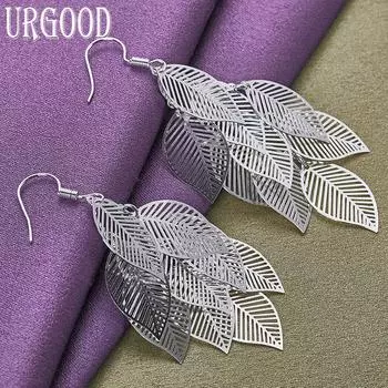 Серьги-подвески из стерлингового серебра 925 пробы с несколькими листочками, подарочные модные украшения 2.00*6.10cm