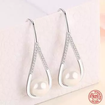 Серьги-подвески из стерлингового серебра 925 пробы в форме капли с жемчугом и цирконием для женщин, очаровательные ювелирные изделия для помолвки, подарок на вечеринку белый
