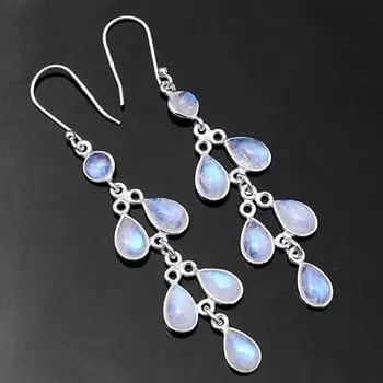 Серьги-подвески из стерлингового серебра 925 пробы с лунным камнем, серьги с камнями по месяцу рождения, женские серьги, подарок для нее, серьги-ободки