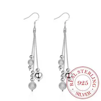 Серьги-подвески из стерлингового серебра 925 пробы с тремя линиями бусин и кисточками для женщин, помолвочные свадебные украшения