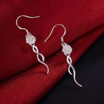 Серьги-подвески из стерлингового серебра 925 пробы с круглыми бусинами 8 мм, цирконием ААА, перфорированные, модные свадебные украшения 4.70*0.50cm