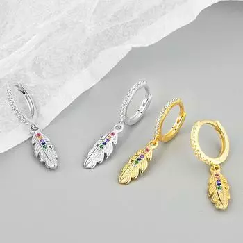 Серьги-подвески из стерлингового серебра 925 пробы с цветным цирконием в форме пера для женщин, ювелирные изделия, свадебные серьги, подарок Pendiente eh567 золотой