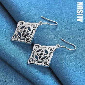 Серьги-подвески из стерлингового серебра 925 пробы с геометрическим узором, модные свадебные украшения 4.30*2.50cm