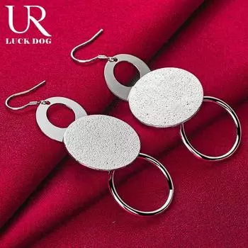 Серьги-подвески из стерлингового серебра 925 пробы с тремя кругами и матовым покрытием, модные свадебные украшения 2.50*7.30cm