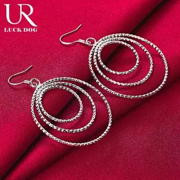 Серьги-подвески из стерлингового серебра 925 пробы с тремя кольцами, модные свадебные украшения 6.30*4.00cm