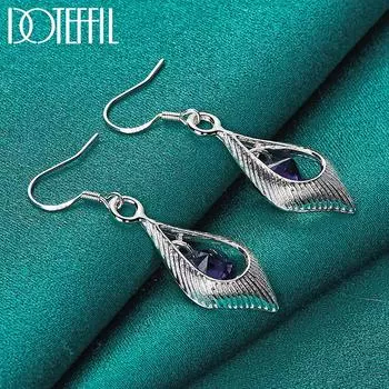 Серьги-подвески из стерлингового серебра 925 пробы с фиолетовым цирконием AAA, модные свадебные украшения 2.30*1.00cm