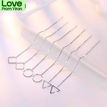 Серьги-подвески из стерлингового серебра 925 пробы с геометрическим узором, треугольной, круглой, квадратной, длинной кисточкой, ювелирные изделия S-E456